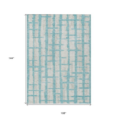 Homeroots 3' Stylish Artichoke Green & Gray Striped Washable Area Rug For Indoor And Outdoor Spaces 9' X 12' Polyester 591241