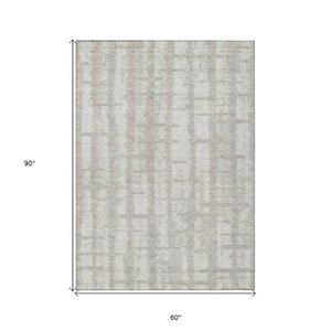 Homeroots 3' Stylish Artichoke Green & Gray Striped Washable Area Rug For Indoor And Outdoor Spaces 5' X 8' Polyester 591244