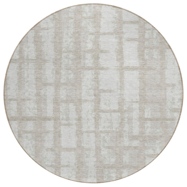 HomeRoots 5' Taupe and Beige Striped Indoor Outdoor Area Rug - Durable, Washable, Perfect for Busy Homes 8' Round 591245