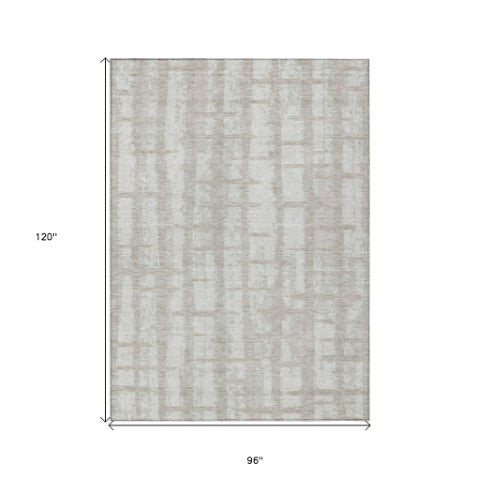Homeroots 3' Stylish Artichoke Green & Gray Striped Washable Area Rug For Indoor And Outdoor Spaces 8' X 10' Polyester 591246