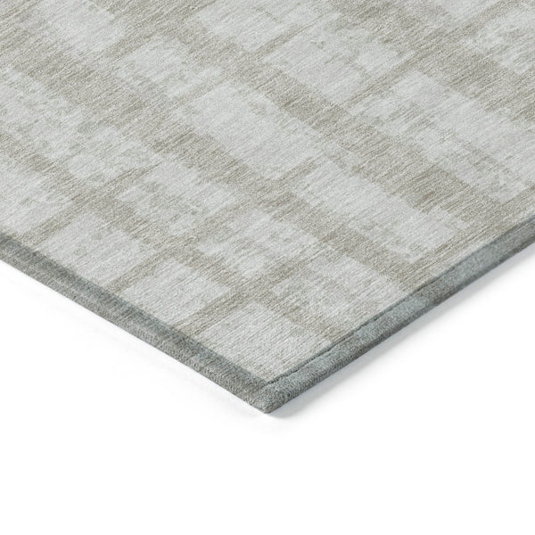 Homeroots 3' Stylish Artichoke Green & Gray Striped Washable Area Rug For Indoor And Outdoor Spaces 8' X 10' Polyester 591246
