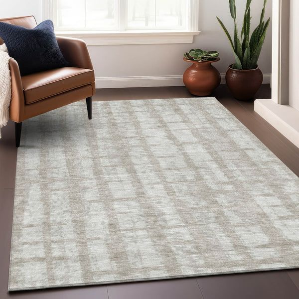 Homeroots 3' Stylish Artichoke Green & Gray Striped Washable Area Rug For Indoor And Outdoor Spaces 8' X 10' Polyester 591246