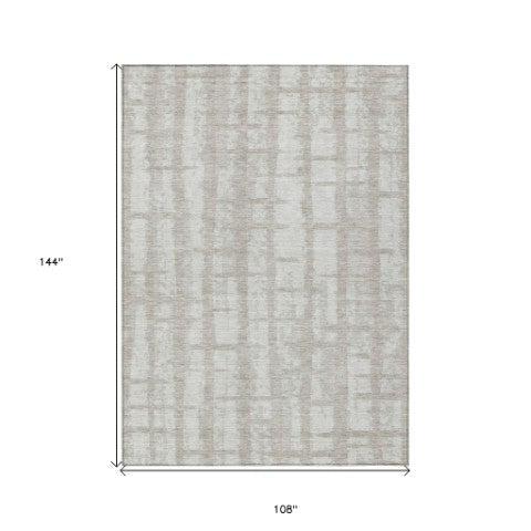 Homeroots 3' Stylish Artichoke Green & Gray Striped Washable Area Rug For Indoor And Outdoor Spaces 9' X 12' Polyester 591247