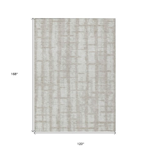 Homeroots 3' Stylish Artichoke Green & Gray Striped Washable Area Rug For Indoor And Outdoor Spaces 10' X 14' Polyester 591248