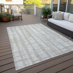 Homeroots 3' Stylish Artichoke Green & Gray Striped Washable Area Rug For Indoor And Outdoor Spaces 10' X 14' Polyester 591248