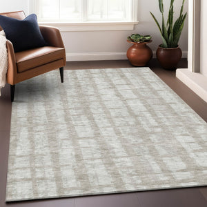 Homeroots 3' Stylish Artichoke Green & Gray Striped Washable Area Rug For Indoor And Outdoor Spaces 10' X 14' Polyester 591248
