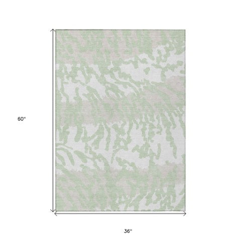 Homeroots 3' Artichoke Green Beige Ivory Animal Print Washable Indoor Outdoor Area Rug For Stylish Spaces 3' X 5' Polyester 591249
