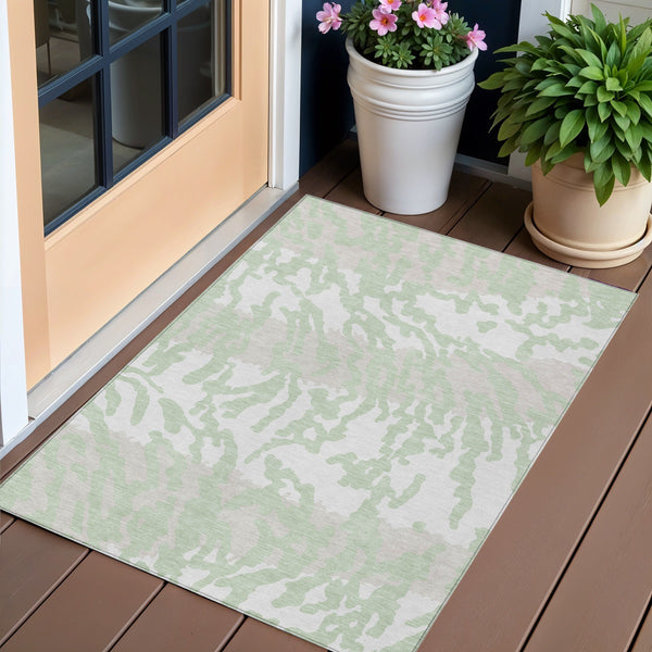 Homeroots 3' Artichoke Green Beige Ivory Animal Print Washable Indoor Outdoor Area Rug For Stylish Spaces 3' X 5' Polyester 591249