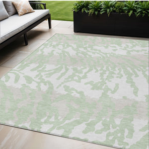 Homeroots 3' Artichoke Green Beige Ivory Animal Print Washable Indoor Outdoor Area Rug For Stylish Spaces 5' X 8' Polyester 591250