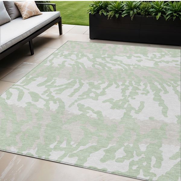 Homeroots 3' Artichoke Green Beige Ivory Animal Print Washable Indoor Outdoor Area Rug For Stylish Spaces 5' X 8' Polyester 591250
