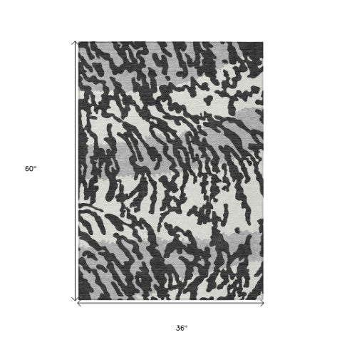 Homeroots 3' Artichoke Green Beige Ivory Animal Print Washable Indoor Outdoor Area Rug For Stylish Spaces 3' X 5' Polyester 591255