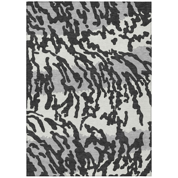 HomeRoots 5' Versatile Animal Print Indoor-Outdoor Area Rug in Black, Gray, and Ivory for Easy Care & Style 5' X 8' 591256