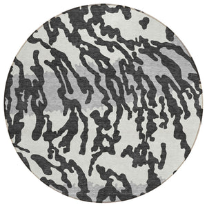 HomeRoots 5' Versatile Animal Print Indoor-Outdoor Area Rug in Black, Gray, and Ivory for Easy Care & Style 8' Round 591257
