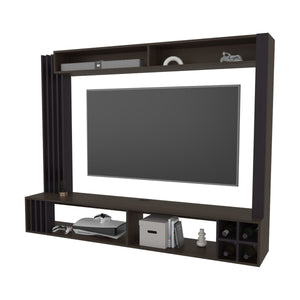 English Elm Franklin Entertainment Center Wenge – Wall-Mount Media Unit with Open Shelves, Wine Storage, 70.9" wide B128S00188