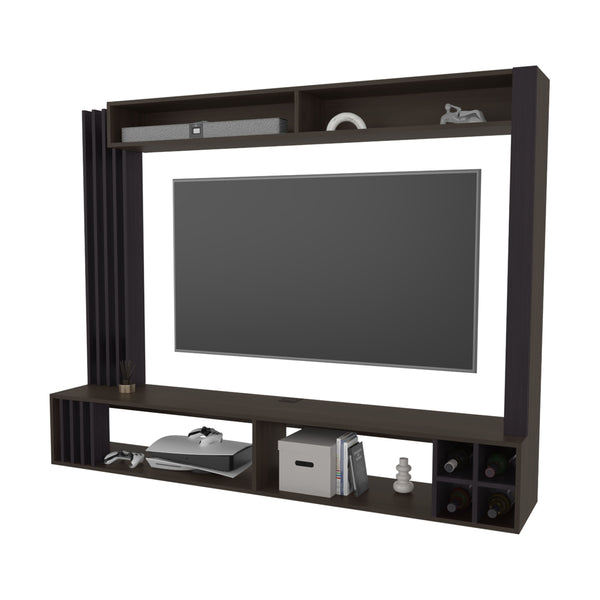 English Elm Franklin Entertainment Center Wenge – Wall-Mount Media Unit with Open Shelves, Wine Storage, 70.9" wide B128S00188