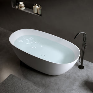English Elm 65'' Resin Stone Freestanding Soaking Tub Ergonomic Matte White Spa Bath W2753P340262