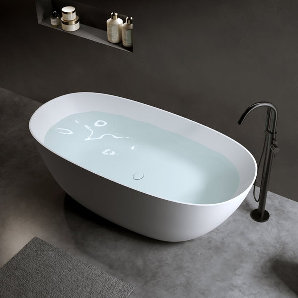English Elm 65'' Resin Stone Freestanding Soaking Tub Ergonomic Matte White Spa Bath W2753P340262