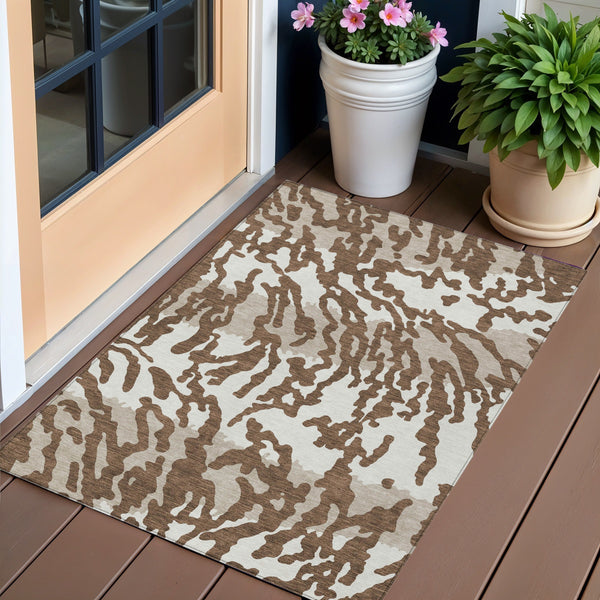 Homeroots 3' Artichoke Green Beige Ivory Animal Print Washable Indoor Outdoor Area Rug For Stylish Spaces 3' X 5' Polyester 591261