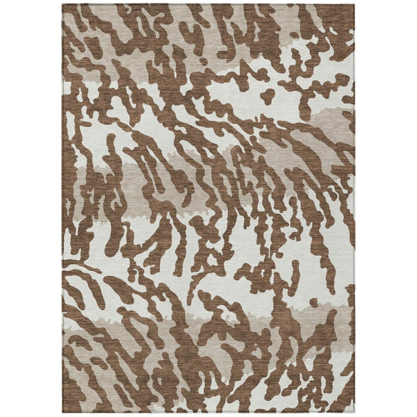HomeRoots 5' Stylish Chocolate Beige and Ivory Animal Print Washable Area Rug for Indoor and Outdoor Spaces 5' X 8' 591262
