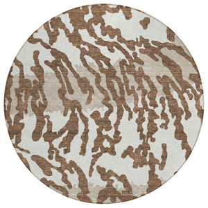 HomeRoots 5' Stylish Chocolate Beige and Ivory Animal Print Washable Area Rug for Indoor and Outdoor Spaces 8' Round 591263