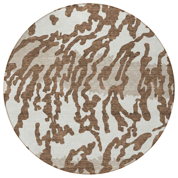 Homeroots 3' Artichoke Green Beige Ivory Animal Print Washable Indoor Outdoor Area Rug For Stylish Spaces 8' Round Polyester 591263