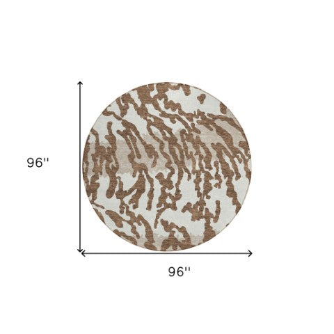 Homeroots 3' Artichoke Green Beige Ivory Animal Print Washable Indoor Outdoor Area Rug For Stylish Spaces 8' Round Polyester 591263