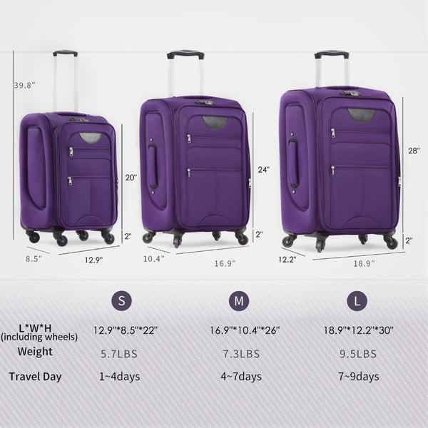 English Elm Softside Expandable Spinner Luggage 3 Piece Set with Tsa Lock and 360 Wheels Purple PP283608AAI