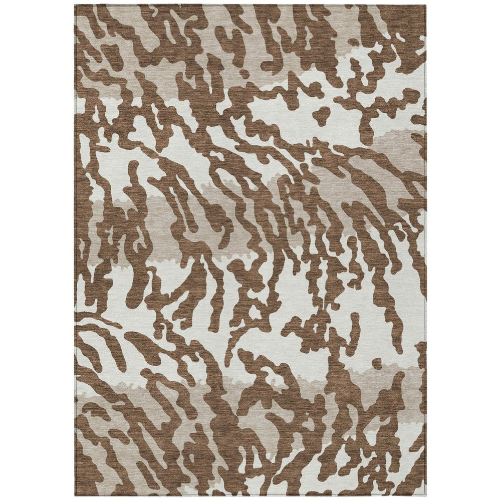 HomeRoots 5' Stylish Chocolate Beige and Ivory Animal Print Washable Area Rug for Indoor and Outdoor Spaces 10' X 14' 591266