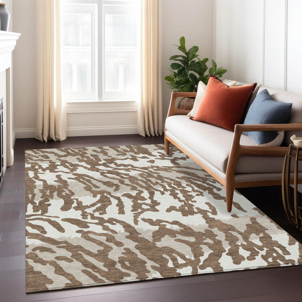 Homeroots 3' Artichoke Green Beige Ivory Animal Print Washable Indoor Outdoor Area Rug For Stylish Spaces 10' X 14' Polyester 591266