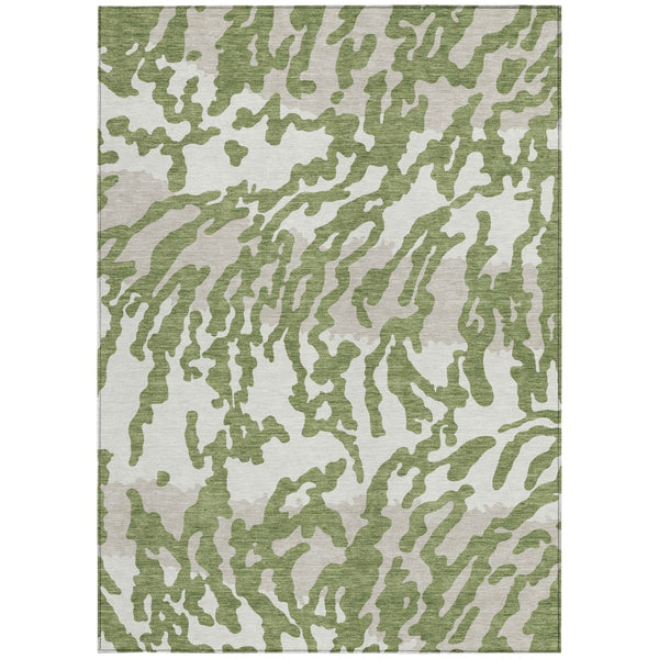 Homeroots 3' Artichoke Green Beige Ivory Animal Print Washable Indoor Outdoor Area Rug For Stylish Spaces 3' X 5' Polyester 591267