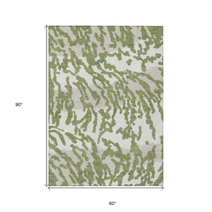 Homeroots 3' Artichoke Green Beige Ivory Animal Print Washable Indoor Outdoor Area Rug For Stylish Spaces 5' X 8' Polyester 591268