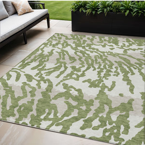Homeroots 3' Artichoke Green Beige Ivory Animal Print Washable Indoor Outdoor Area Rug For Stylish Spaces 5' X 8' Polyester 591268