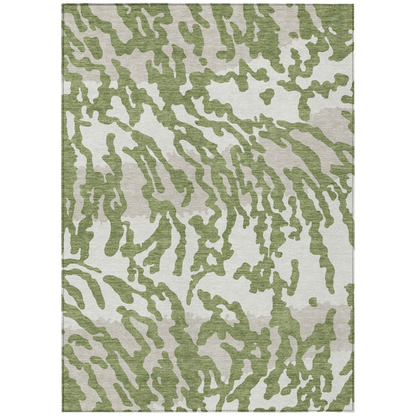 HomeRoots 5' Transform Your Space with Contemporary Green Gray Ivory Animal Print Washable Area Rug 5' X 8' 591268