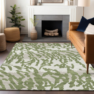 Homeroots 3' Artichoke Green Beige Ivory Animal Print Washable Indoor Outdoor Area Rug For Stylish Spaces 5' X 8' Polyester 591268