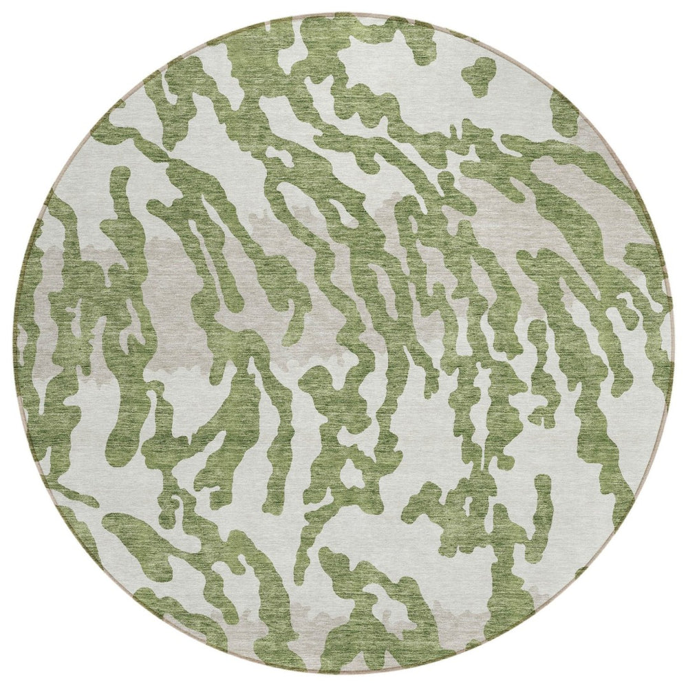 HomeRoots 5' Transform Your Space with Contemporary Green Gray Ivory Animal Print Washable Area Rug 8' Round 591269