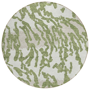 HomeRoots 5' Transform Your Space with Contemporary Green Gray Ivory Animal Print Washable Area Rug 8' Round 591269