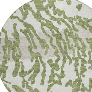 Homeroots 3' Artichoke Green Beige Ivory Animal Print Washable Indoor Outdoor Area Rug For Stylish Spaces 8' Round Polyester 591269