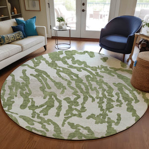 Homeroots 3' Artichoke Green Beige Ivory Animal Print Washable Indoor Outdoor Area Rug For Stylish Spaces 8' Round Polyester 591269
