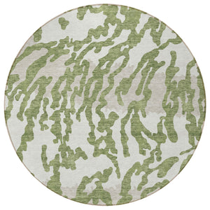 Homeroots 3' Artichoke Green Beige Ivory Animal Print Washable Indoor Outdoor Area Rug For Stylish Spaces 8' Round Polyester 591269