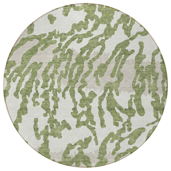 Homeroots 3' Artichoke Green Beige Ivory Animal Print Washable Indoor Outdoor Area Rug For Stylish Spaces 8' Round Polyester 591269