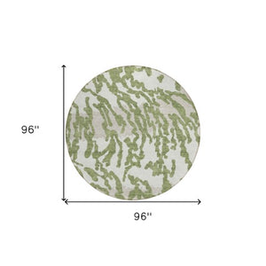 Homeroots 3' Artichoke Green Beige Ivory Animal Print Washable Indoor Outdoor Area Rug For Stylish Spaces 8' Round Polyester 591269