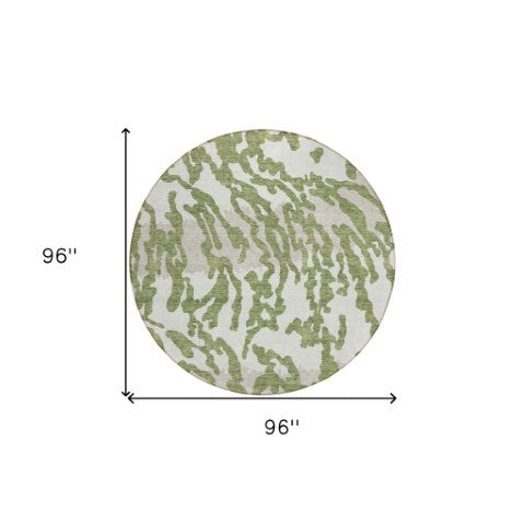 Homeroots 3' Artichoke Green Beige Ivory Animal Print Washable Indoor Outdoor Area Rug For Stylish Spaces 8' Round Polyester 591269