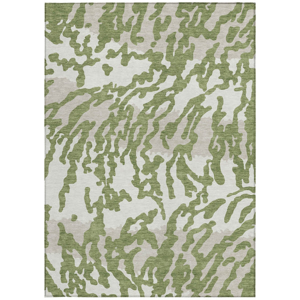Homeroots 3' Artichoke Green Beige Ivory Animal Print Washable Indoor Outdoor Area Rug For Stylish Spaces 8' X 10' Polyester 591270