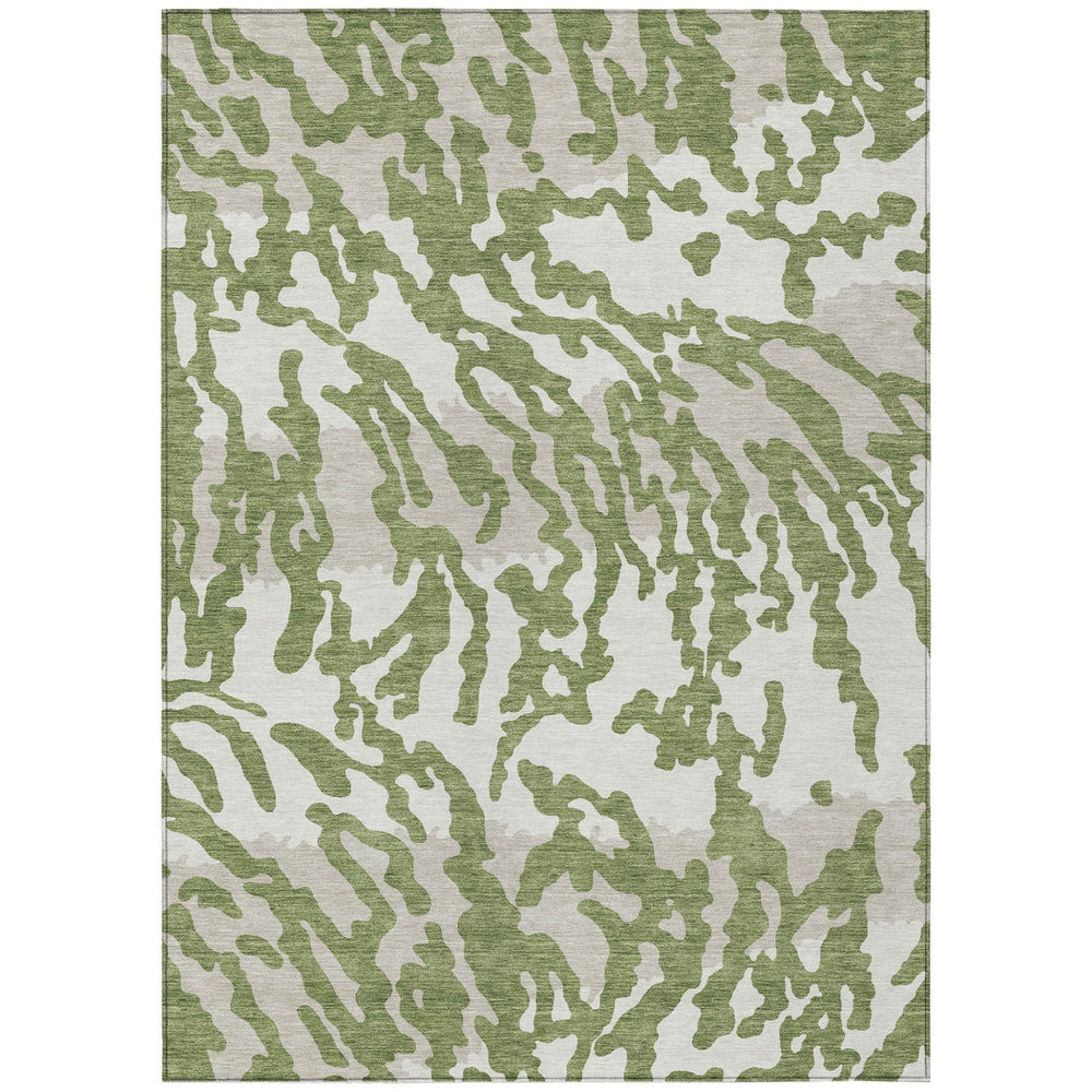 Homeroots 3' Artichoke Green Beige Ivory Animal Print Washable Indoor Outdoor Area Rug For Stylish Spaces 10' X 14' Polyester 591272