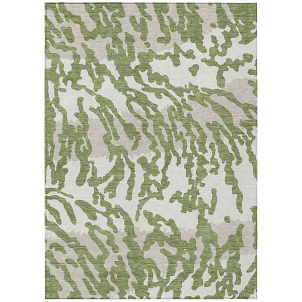 Homeroots 3' Artichoke Green Beige Ivory Animal Print Washable Indoor Outdoor Area Rug For Stylish Spaces 10' X 14' Polyester 591272