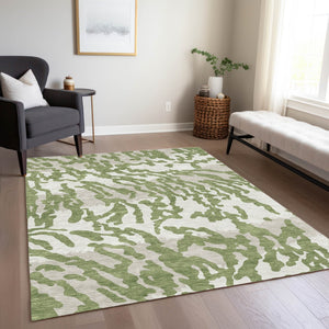 Homeroots 3' Artichoke Green Beige Ivory Animal Print Washable Indoor Outdoor Area Rug For Stylish Spaces 10' X 14' Polyester 591272