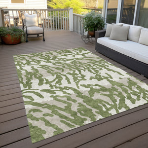 Homeroots 3' Artichoke Green Beige Ivory Animal Print Washable Indoor Outdoor Area Rug For Stylish Spaces 10' X 14' Polyester 591272