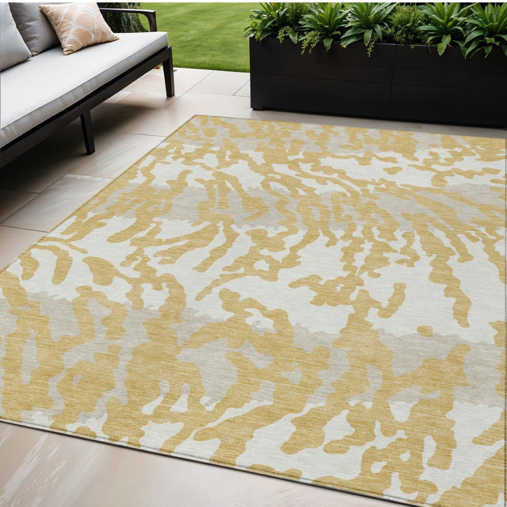 HomeRoots 5' Gold Gray Ivory Animal Print Rug – Stylish, Washable, and Durable for Indoor and Outdoor Spaces 5' X 8' 591274
