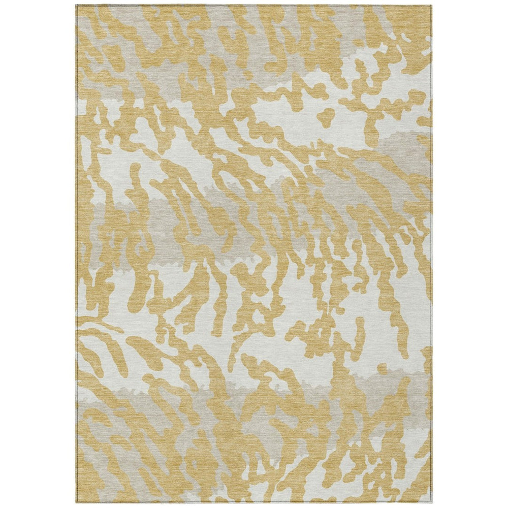 HomeRoots 5' Gold Gray Ivory Animal Print Rug – Stylish, Washable, and Durable for Indoor and Outdoor Spaces 5' X 8' 591274