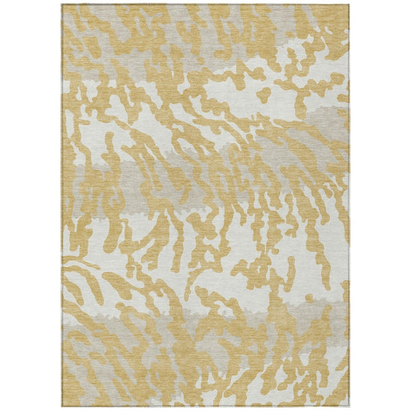 HomeRoots 5' Gold Gray Ivory Animal Print Rug – Stylish, Washable, and Durable for Indoor and Outdoor Spaces 5' X 8' 591274